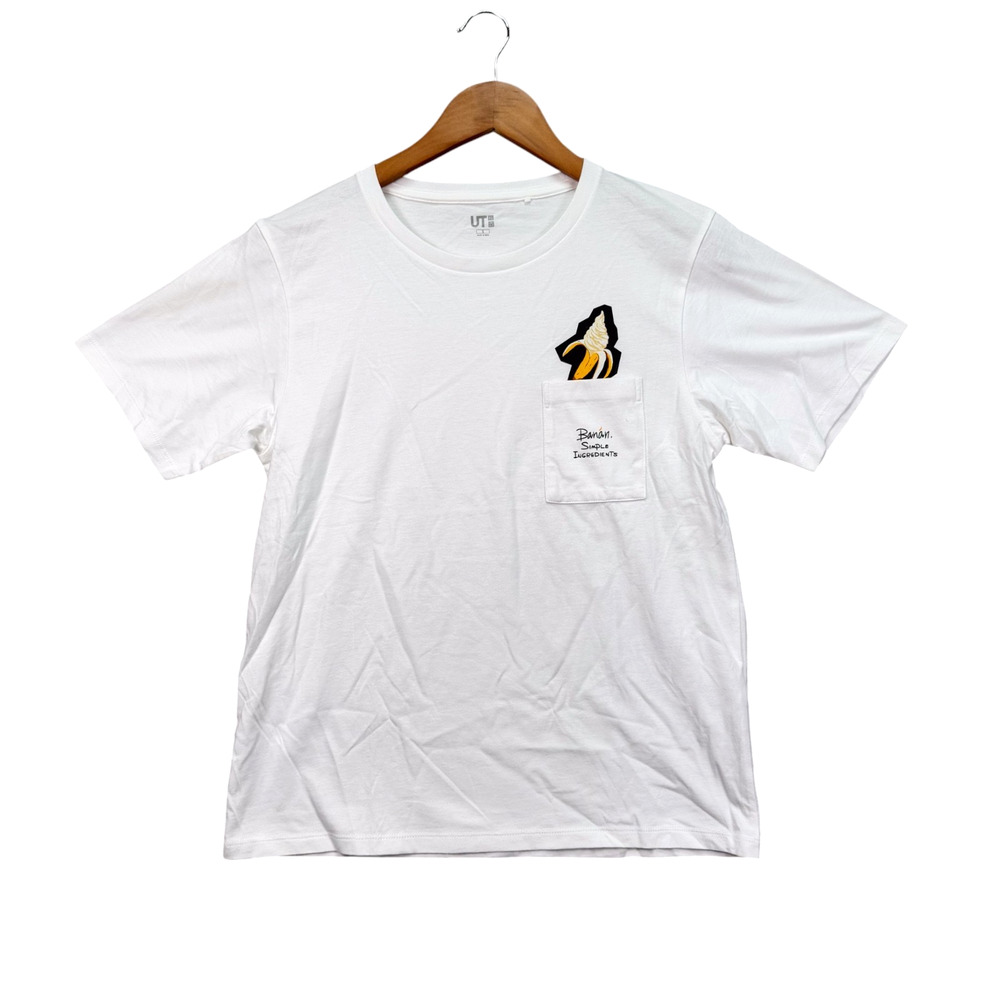 Uniqlo Banan Simple Ingredients Pocket Indie Hipster White Anime T Shirt S